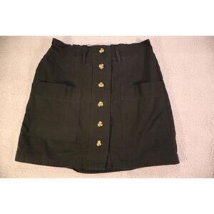 Hesperus Black Cotton Linen Button Skirt Sz Large Lined